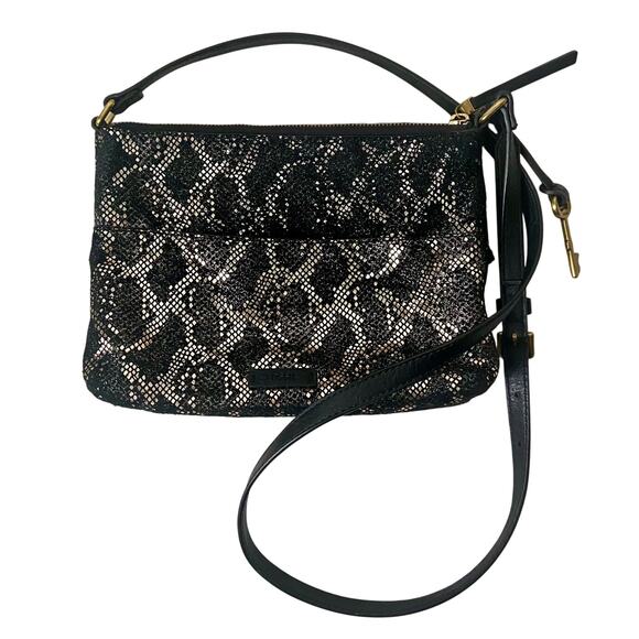 FOSSIL Leather Snakeskin Print Crossbordy Bag - Picture 1 of 8